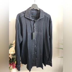 Men's Patrick Assaraf Navy Long-Sleeve Button-Up Shirt